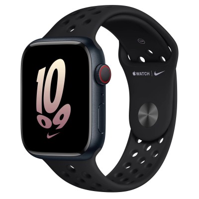 Apple Watch Nike Series 8 GPS + Cellular 45mm Midnight Aluminum Case with Black/Black Nike Sport Band - Regular (MPH43)