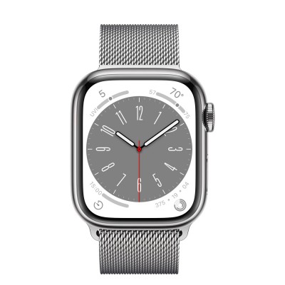 Apple Watch Series 8 GPS + Cellular 45mm Silver Stainless Steel Case with Milanese Loop Silver (MNKG3, MNKJ3)