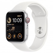 Apple Watch SE 2 GPS + Cellular 44mm Silver Aluminum Case with White Sport Band - Regular (MNQ23)