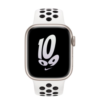 Apple Watch Nike Series 8 GPS + Cellular 41mm Starlight Aluminum Case with Summit White/Black Nike Sport Band - Regular (MPGK3)