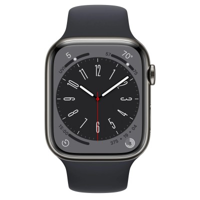 Apple Watch Series 8 GPS + Cellular 45mm Graphite Stainless Steel Case with Midnight Sport Band - Regular (MNKU3)