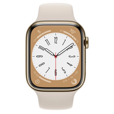 Apple Watch Series 8 GPS + Cellular 45mm Gold Stainless Steel Case with Starlight Sport Band - Regular (MNKM3)