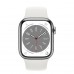 Apple Watch Series 8 GPS + Cellular 41mm Silver Stainless Steel Case with White Sport Band - Regular (MNJ53)