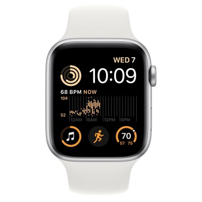 Apple Watch SE 2 GPS 44mm Silver Aluminum Case with White Sport Band - M/L (MNTJ3)