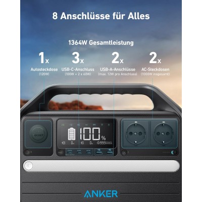 Комплект Anker 555 PowerHouse - 1024Wh, 1000W with 2× Solar Panel (100W)