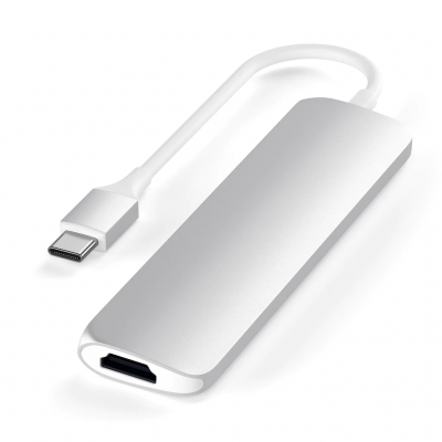 Satechi Slim Aluminum Type-C Multi-Port Adapter with Type-C Charging Port Silver (ST-CMAS)
