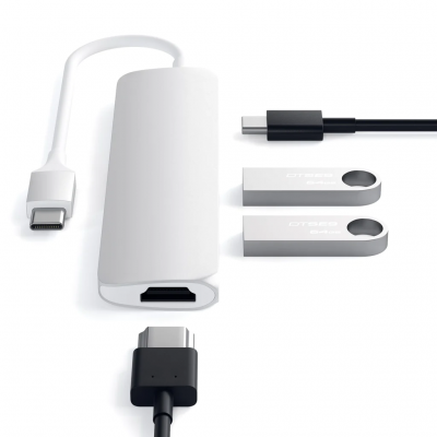 Satechi Slim Aluminum Type-C Multi-Port Adapter with Type-C Charging Port Silver (ST-CMAS)