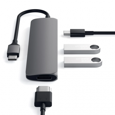Satechi Slim Aluminum Type-C Multi-Port Adapter with Type-C Charging Port Space Gray (ST-CMAM)