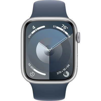 Apple Watch Series 9 GPS + Cellular 41mm Silver Aluminum Case with Storm Blue Sport Band - M/L (MRHW3)