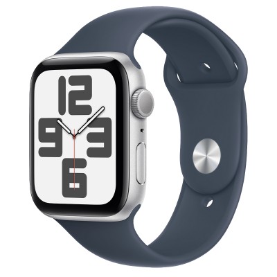 Apple Watch SE 2 GPS 44mm Silver Aluminum Case with Storm Blue Sport Band - M/L (MREE3)