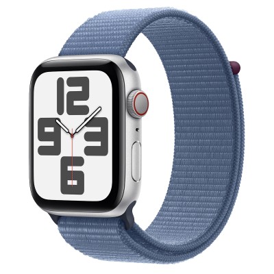 Apple Watch SE 2 GPS + Cellular 44mm Silver Aluminum Case with Winter Blue Sport Loop (MRHL3)