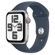 Apple Watch SE 2 GPS + Cellular 44mm Silver Aluminum Case with Storm Blue Sport Band - M/L (MRHH3)
