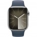 Apple Watch Series 9 GPS + Cellular 45mm Silver Stainless Steel Case with Storm Blue Sport Band - M/L (MRMP3)