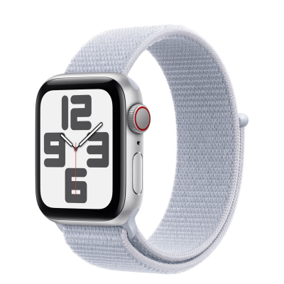 Apple Watch SE 2 2024 GPS + Cellular 40mm Silver Aluminum Case with Blue Cloud Sport Loop (MYJ83, MXGE3)
