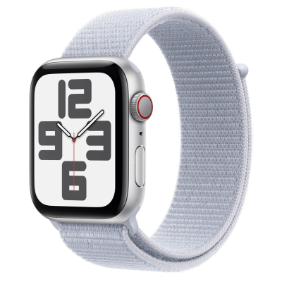 Apple Watch SE 2 2024 GPS + Cellular 44mm Silver Aluminum Case with Blue Cloud Sport Loop (MXG63, MXGR3)