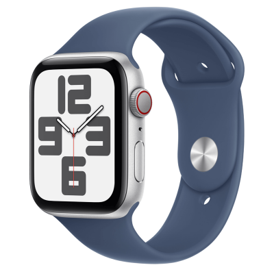 Apple Watch SE 2 2024 GPS + Cellular 44mm Silver Aluminum Case with Denim Sport Band - S/M (MXG43, MXGP3)