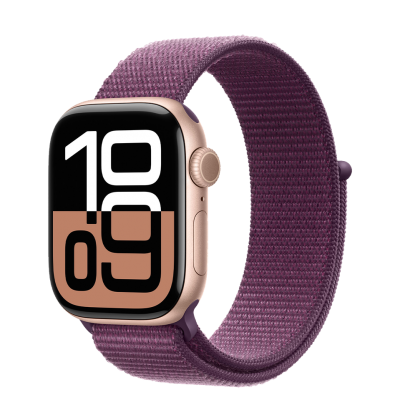 Apple Watch Series 10 GPS + Cellular 42mm Rose Gold Aluminum Case with Plum Sport Loop (MWXC3)