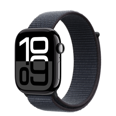 Apple Watch Series 10 GPS + Cellular 46mm Jet Black Aluminum Case with Ink Sport Loop (MWY53)