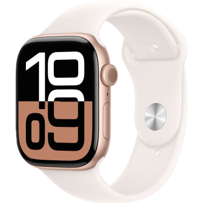 Apple Watch Series 10 GPS 46mm Rose Gold Aluminum Case with Light Blush Sport Band - M/L (MWWU3)