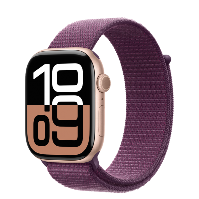 Apple Watch Series 10 GPS 46mm Rose Gold Aluminum Case with Plum Sport Loop (MWWV3)