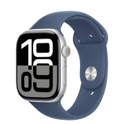 Apple Watch Series 10 GPS 46mm Silver Aluminum Case with Denim Sport Band - S/M (MWWL3)