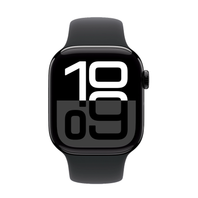 Apple Watch Series 10 GPS + Cellular 42mm Jet Black Aluminum Case with Black Sport Band - S/M (MWX63)