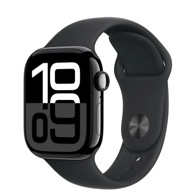 Apple Watch Series 10 GPS + Cellular 42mm Jet Black Aluminum Case with Black Sport Band - S/M (MWX63)