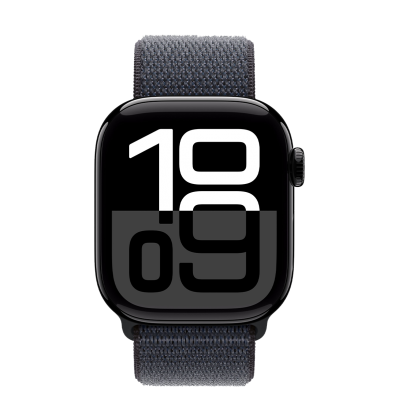 Apple Watch Series 10 GPS + Cellular 42mm Jet Black Aluminum Case with Ink Sport Loop (MWX83)