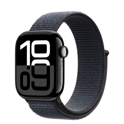 Apple Watch Series 10 GPS + Cellular 42mm Jet Black Aluminum Case with Ink Sport Loop (MWX83)