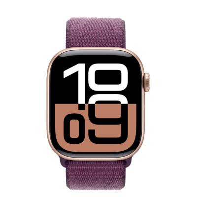 Apple Watch Series 10 GPS + Cellular 42mm Rose Gold Aluminum Case with Plum Sport Loop (MWXC3)