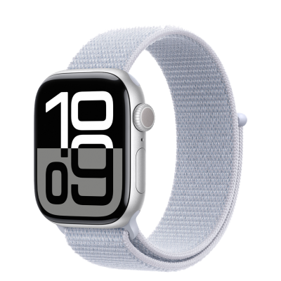 Apple Watch Series 10 GPS + Cellular 42mm Silver Aluminum Case with Blue Cloud Sport Loop (MWX53)