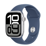Apple Watch Series 10 GPS + Cellular 42mm Silver Aluminum Case with Denim Sport Band - M/L (MWX43)