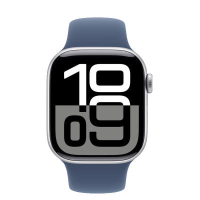 Apple Watch Series 10 GPS + Cellular 42mm Silver Aluminum Case with Denim Sport Band - S/M (MWX33)