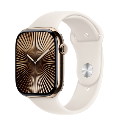 Apple Watch Series 10 GPS + Cellular 46mm Gold Titanium Case з Starlight Sport Band - M/L (MWYY3)