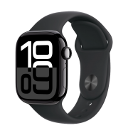 Apple Watch Series 10 GPS + Cellular 46mm Jet Black Aluminum Case with Black Sport Band - M/L (MWY43)