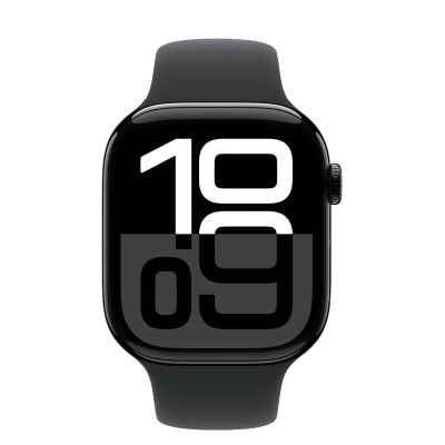 Apple Watch Series 10 GPS + Cellular 46mm Jet Black Aluminum Case with Black Sport Band - M/L (MWY43)