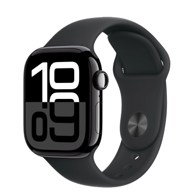 Apple Watch Series 10 GPS + Cellular 46mm Jet Black Aluminum Case with Black Sport Band - M/L (MWY43)