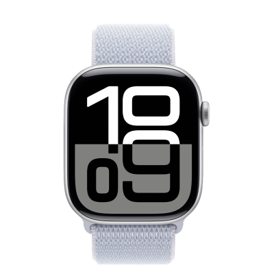 Apple Watch Series 10 GPS + Cellular 46mm Silver Aluminum Case with Blue Cloud Sport Loop (MWY23)
