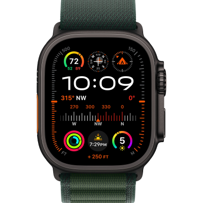 Apple Watch Ultra 2 2024 GPS + Cellular 49mm Black Titanium Case with Dark Green Alpine Loop - Medium (MX4R3)