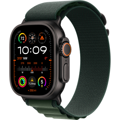 Apple Watch Ultra 2 2024 GPS + Cellular 49mm Black Titanium Case with Dark Green Alpine Loop - Large (MX4T3)