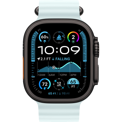 Apple Watch Ultra 2 2024 GPS + Cellular 49mm Black Titanium Case with Ice Blue Ocean Band (MYTC3+MYP83)
