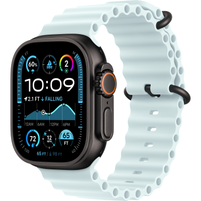 Apple Watch Ultra 2 2024 GPS + Cellular 49mm Black Titanium Case with Ice Blue Ocean Band (MYTC3+MYP83)