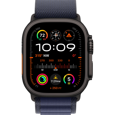 Apple Watch Ultra 2 2024 GPS + Cellular 49mm Black Titanium Case with Navy Alpine Loop - Small (MYTF3+MYPW3)