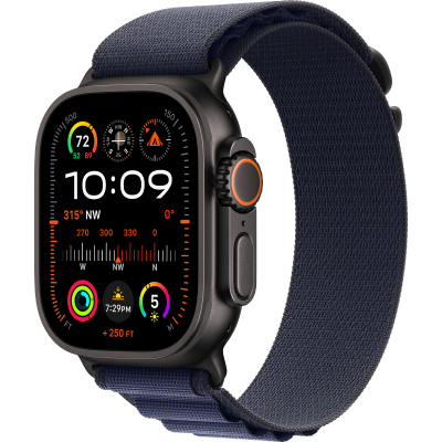 Apple Watch Ultra 2 2024 GPS + Cellular 49mm Black Titanium Case with Navy Alpine Loop - Medium (MYTF3+MYPX3)