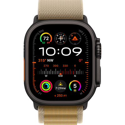 Apple Watch Ultra 2 2024 GPS + Cellular 49mm Black Titanium Case with Tan Alpine Loop - Medium (MYTF3+MYQ13)