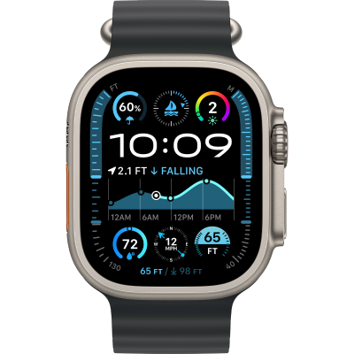 Apple Watch Ultra 2 2024 GPS + Cellular 49mm Natural Titanium Case with Black Ocean Band (MXTL3)