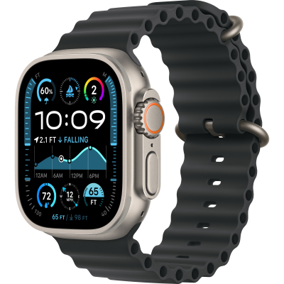 Apple Watch Ultra 2 2024 GPS + Cellular 49mm Natural Titanium Case with Black Ocean Band (MXTL3)