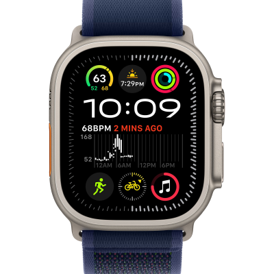 Apple Watch Ultra 2 2024 GPS + Cellular 49mm Natural Titanium Case with Blue Trail Loop - M/L (MX4L3)
