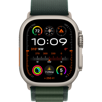 Apple Watch Ultra 2 2024 GPS + Cellular 49mm Natural Titanium Case with Dark Green Alpine Loop - Small (MYT33+MXMU3)