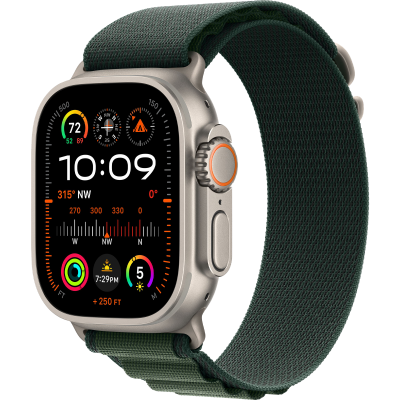 Apple Watch Ultra 2 2024 GPS + Cellular 49mm Natural Titanium Case з Dark Green Alpine Loop - Large (MYT33+MXMW3)